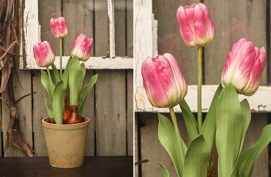 Lifelike Potted Pink Tulips General RH