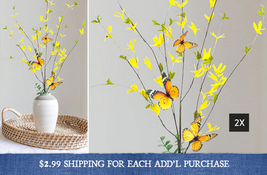 Lifelike Forsythia Spray With Butterflies, Set of 2 General MEL