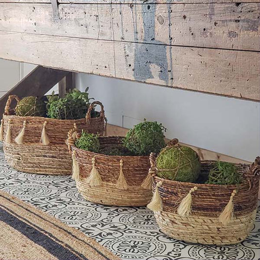 Round Banana Leaf Storage Baskets with Tassels, Set of 3 Whats trending UMA