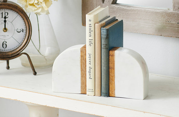 Rounded Marble and Wood Bookends, Set of 2 General UMA