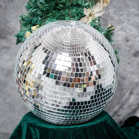 16" Large Silver Foam Disco Mirror Ball With Hanging Swivel Ring, Holiday Party Decor Decorations HIER_9900 Default Title