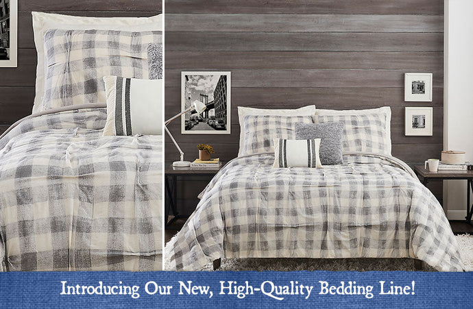 High-Quality Grey Plaid Bedding 5 Piece Set, Pick Your Size General Decor Steals