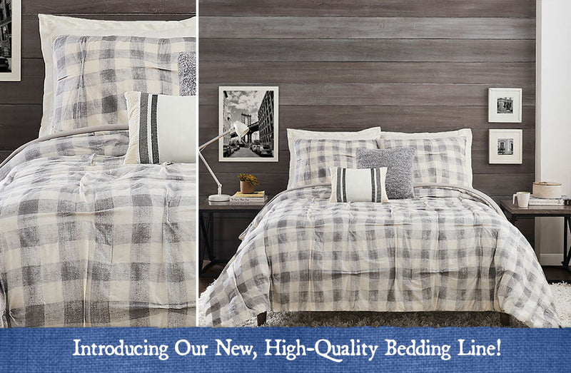 Load image into Gallery viewer, High-Quality Grey Plaid Bedding 5 Piece Set, Pick Your Size General Decor Steals
