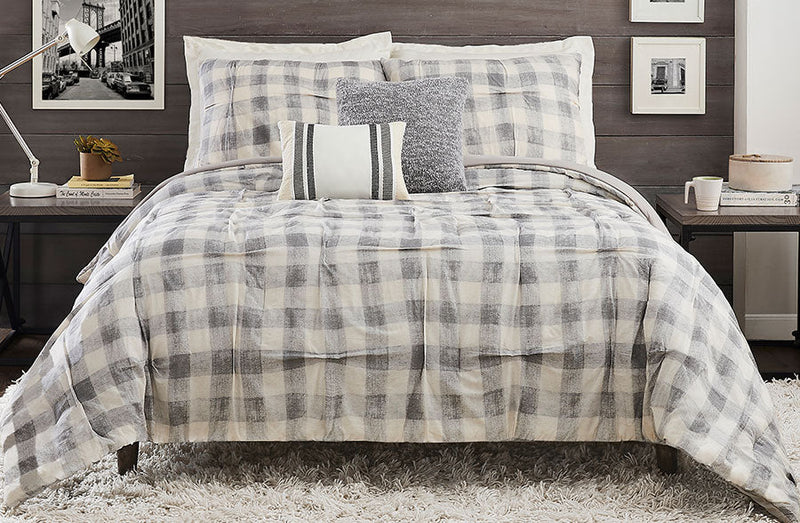 Load image into Gallery viewer, High-Quality Grey Plaid Bedding 5 Piece Set, Pick Your Size General Decor Steals
