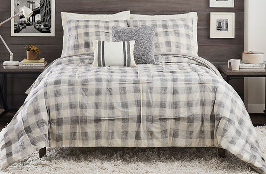 High-Quality Grey Plaid Bedding 5 Piece Set, Pick Your Size General Decor Steals