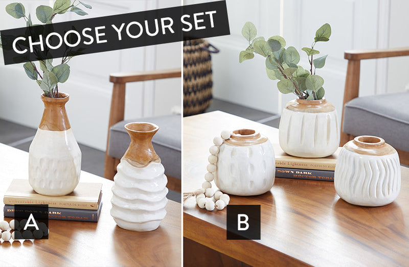 Load image into Gallery viewer, White Teak Wood Table Vase Set, Pick Your Style General Decor Steals
