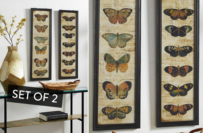 Vintage Inspired Butterfly Calligraphy Wall Art, Set of 2 General UMA