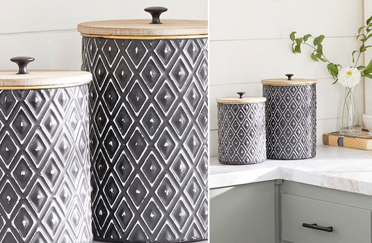 Black and White Textured Canisters, Set of 2 General UMA