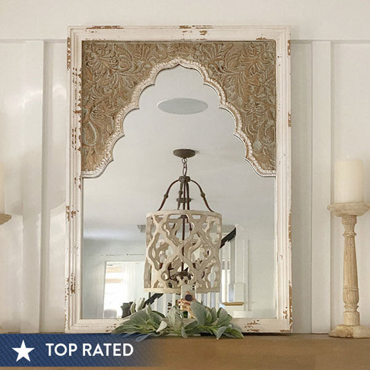 HUGE Scalloped Mirror with Distressed Wooden Frame General ABH