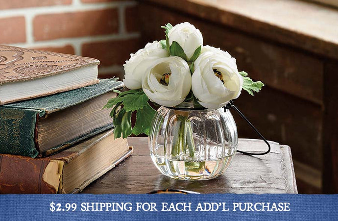 Faux White Ranunculus with Vase General PBK