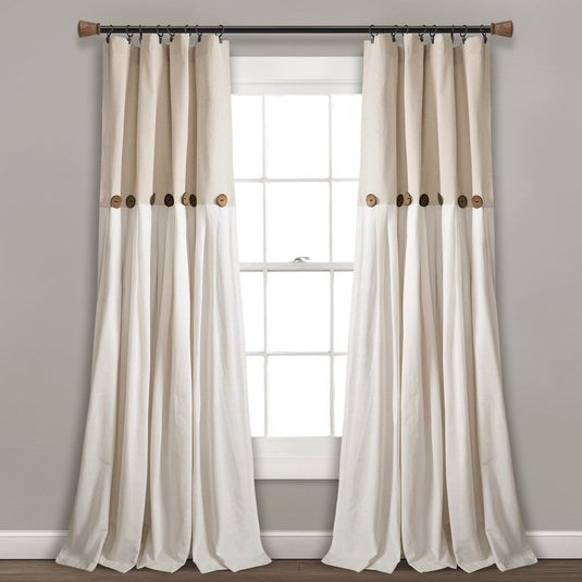 Linen Button Window Curtain Panel Collective LushDecor