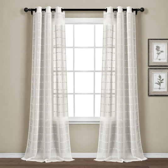 Farmhouse Textured Grommet Sheer Window Curtain Panel Set Collective LushDecor