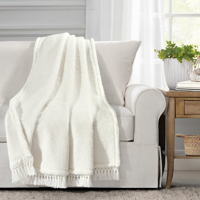 Sherpa Tassel Fringe Throw Collective LushDecor