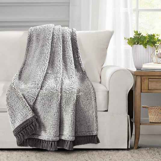 Sherpa Tassel Fringe Throw Collective LushDecor