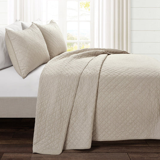 Ava Diamond Oversized Cotton Quilt Set Collective LushDecor