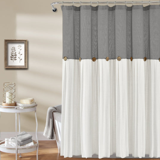 Linen Button Shower Curtain Collective LushDecor