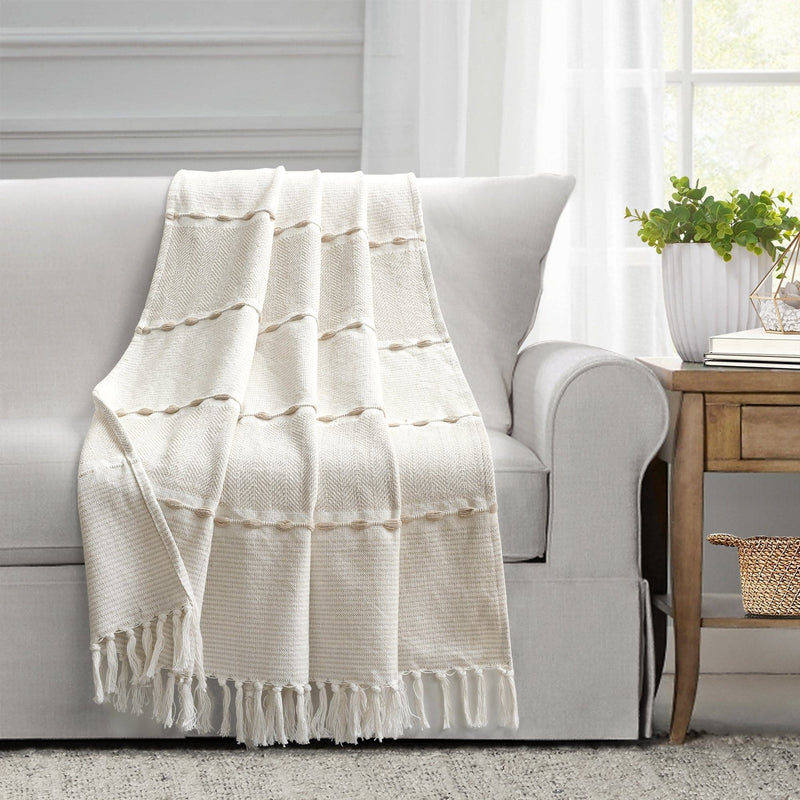 Load image into Gallery viewer, Herringbone Stripe Yarn Dyed Cotton Woven Tassel Throw Collective LushDecor
