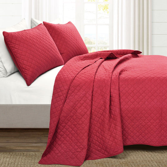 Ava Diamond Oversized Cotton Quilt Set Collective LushDecor