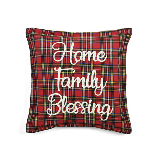 Home Family Blessing Plaid Embroidery Script Decorative Pillow Cover Collective LushDecor