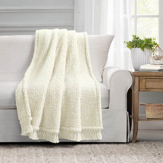 Sherpa Tassel Fringe Throw Collective LushDecor