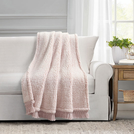 Sherpa Tassel Fringe Throw Collective LushDecor