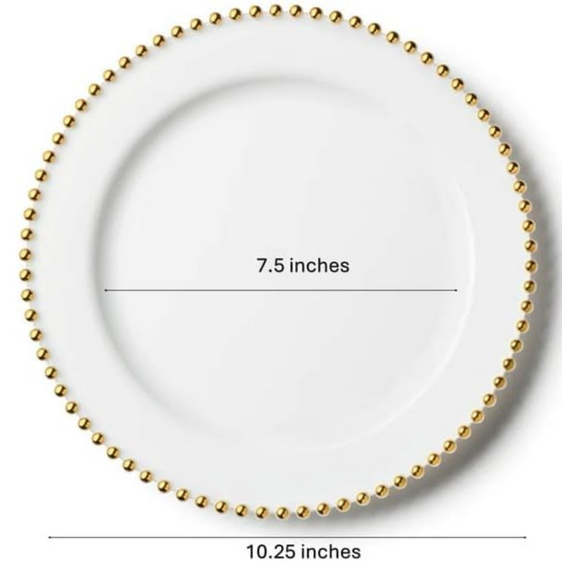 Load image into Gallery viewer, White &amp; Gold Beaded EXTRA HEAVY Weight 10.25&quot; Plastic Diner Plates Decorline
