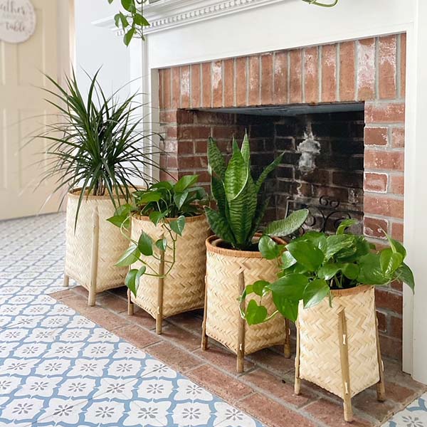 Natural Woven Bamboo Baskets with Legs, Set of 4 General CC