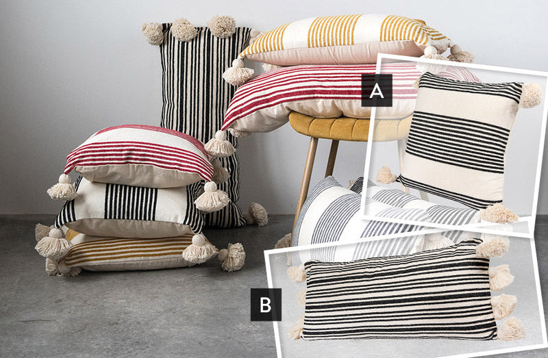 Load image into Gallery viewer, Chenille Woven Striped Pillow with Tassels, Pick Your Style Accessory Decor Steals
