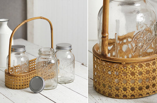 Metal Bamboo Caddy with Mason Jars General CT