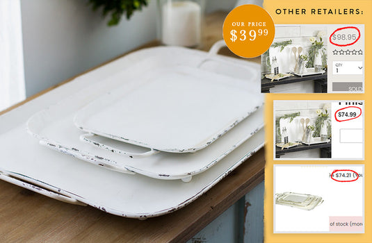 Distressed White Metal Trays, Set of 3 General VIP