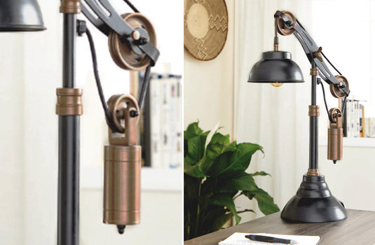 Black and Copper Adjustable Pulley Table Lamp General UMA