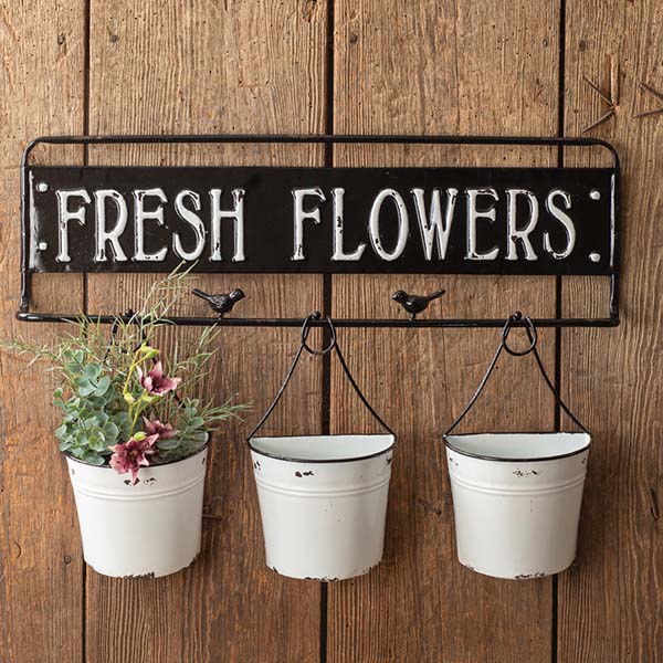 Fresh Flowers Sign with Enamel Planters General CT