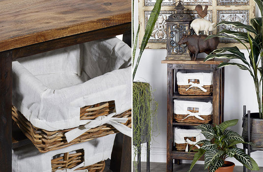 Mahogany Wood Side Table with Basket Cubbies General UMA