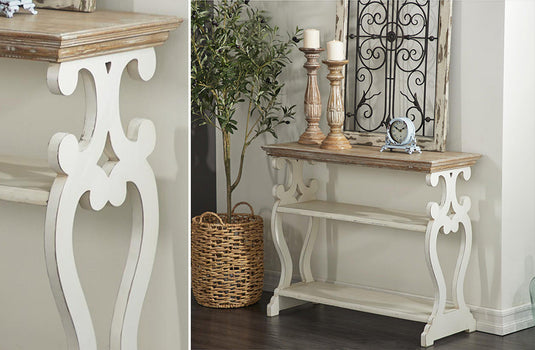 Wooden Scroll Console Table with Shelves General UMA