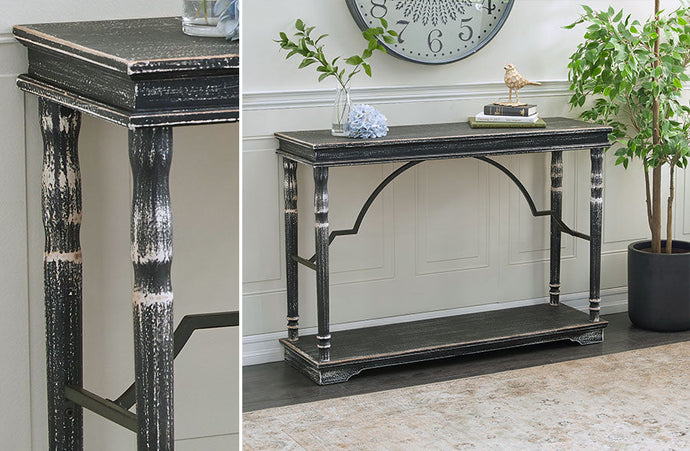 Distressed Black Wooden Console Table General UMA