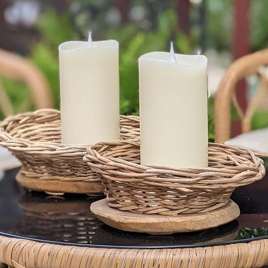 Hand-Woven Rattan & Mango Wood Live Edge Bowl, Set of 2 Sale CC