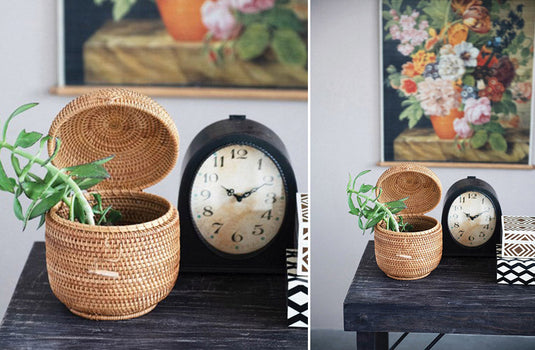 Hand-Woven Rattan Basket with Lid Accessory CC