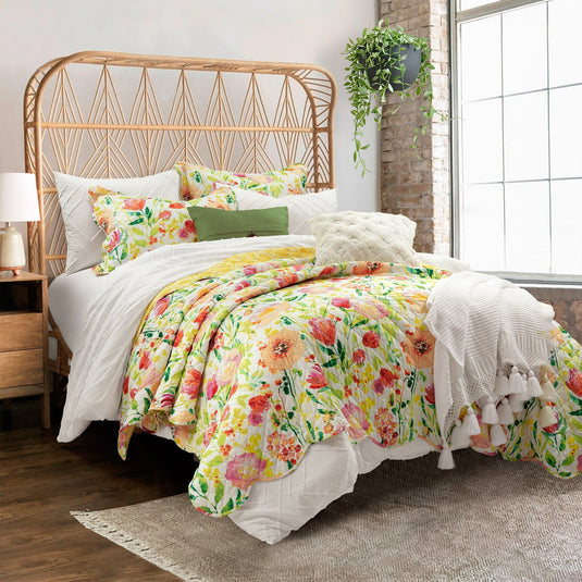 Leilani Watercolor Scallop Edged Floral 3 Piece Quilt Set Collective LushDecor