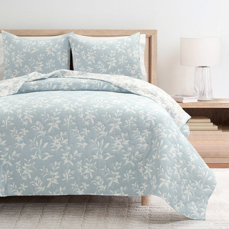 Load image into Gallery viewer, Floral Jacquard Reversible Soft Matelassé 3 Piece Quilt Set Collective LushDecor
