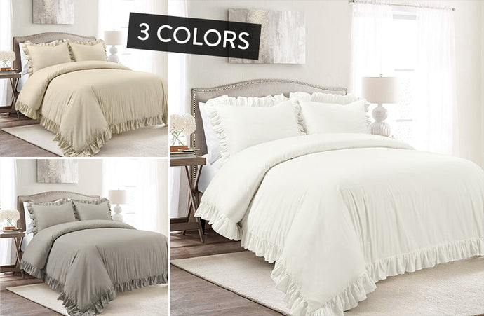 Ruffle Edge Cotton Duvet 3 Piece Set, Pick Your Size/Color General Decor Steals