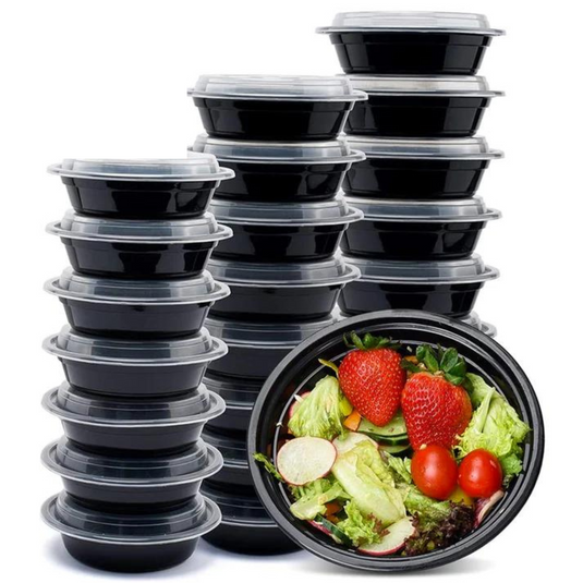 *BULK* 16oz Black Meal Prep/Round Bento Box Disposable Container with Clear Lid Food Storage & Serving VeZee