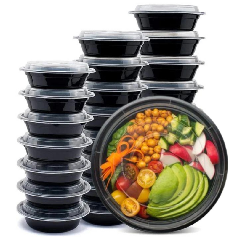 Load image into Gallery viewer, *BULK* 32oz Black Meal Prep/ Bento Box Disposable Container with Clear Lid Food Storage &amp; Serving VeZee
