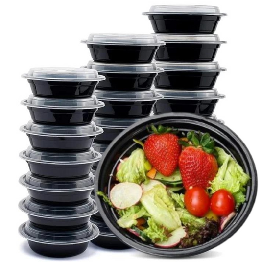 *BULK* 48oz Black Meal Prep/ Bento Box Disposable Container with Clear Lid Food Storage & Serving VeZee