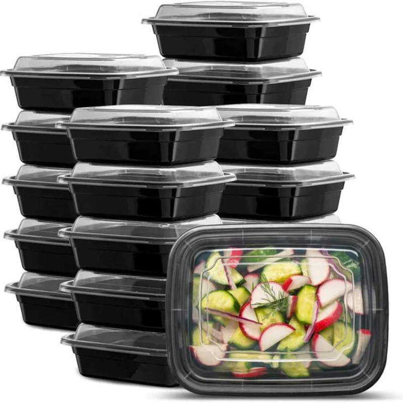 Load image into Gallery viewer, *BULK* 16oz. Black Rectangular Meal Prep / Bento Box Containers with Lids Food Storage &amp; Serving VeZee
