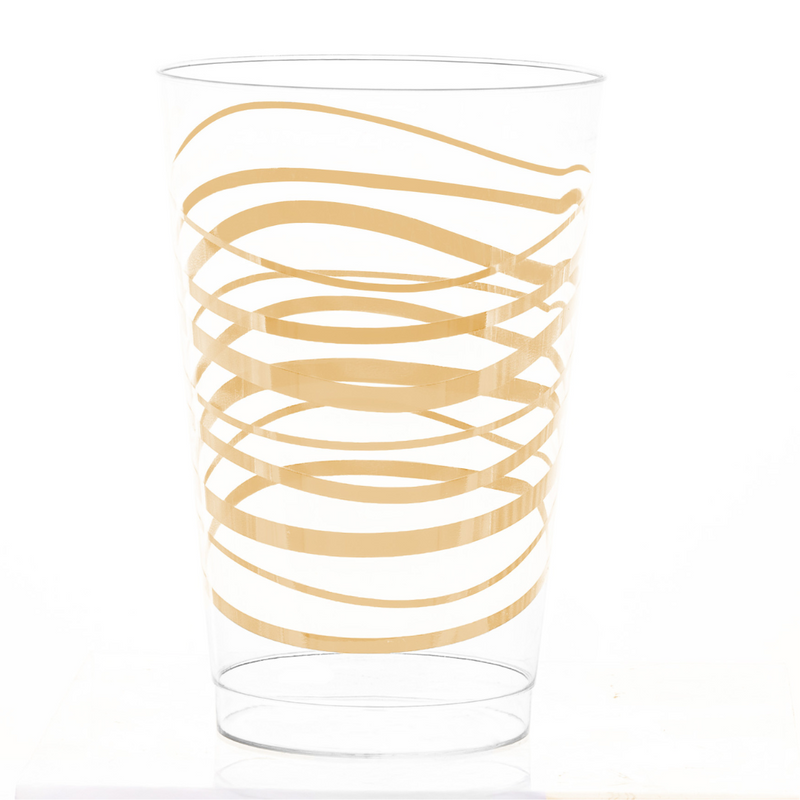 Load image into Gallery viewer, 12oz Plastic Disposable Ripple Transparent Gold Cups Tumblers Lillian Tablesettings
