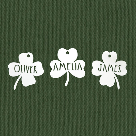 Personalized Shamrock Name Tags – Set of 3 Custom Metal Clover Cutouts Other Rusted Orange Craftworks Co.