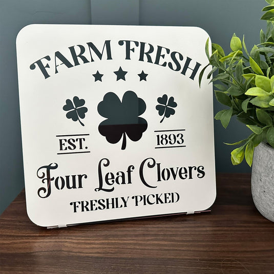 Vintage Farm Fresh Four Leaf Clovers Metal Sign - Established 1893 Other Rusted Orange Craftworks Co.