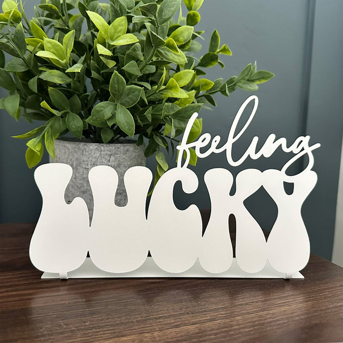 Feeling Lucky Metal Tabletop Sign - St. Patrick’s Day Shamrock Decor Other Rusted Orange Craftworks Co.