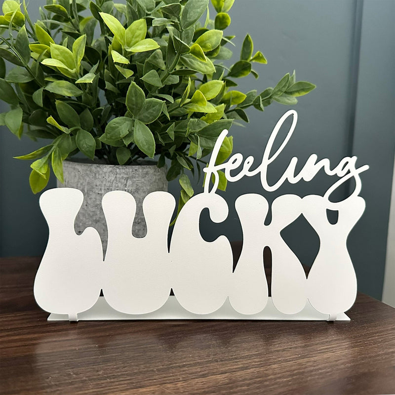 Load image into Gallery viewer, Feeling Lucky Metal Tabletop Sign - St. Patrick’s Day Shamrock Decor Other Rusted Orange Craftworks Co.
