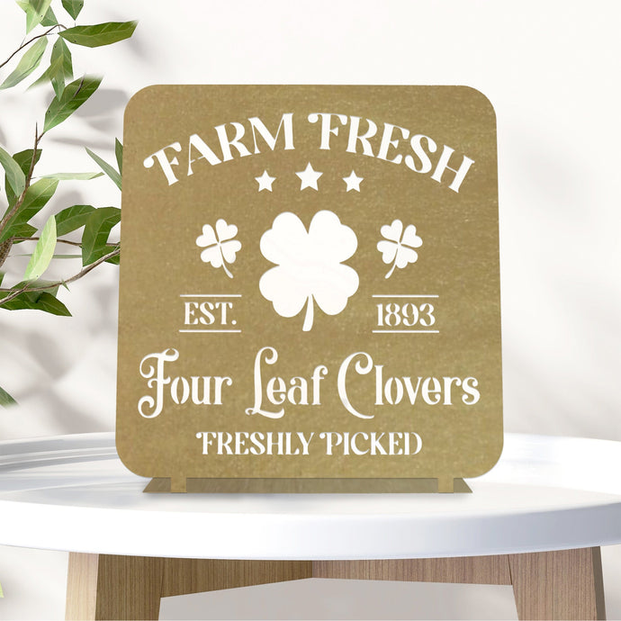 Vintage Farm Fresh Four Leaf Clovers Metal Sign - Established 1893 Other Rusted Orange Craftworks Co.